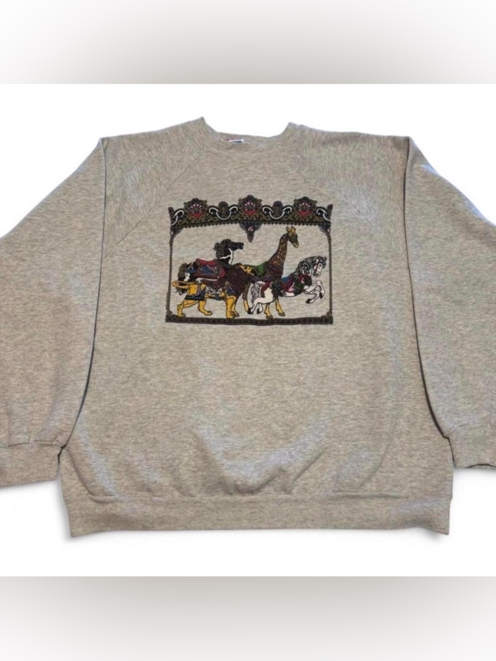 VTG 80s Carousel Animal Crewneck Sweatshirt XL Hanes Giraffe Lion Horse Circus - Picture 1 of 6